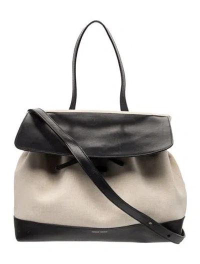 Pre-owned Mansur Gavriel Canvas Top Handle Bag In Neutrals