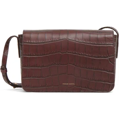 Mansur Gavriel Clio Croc Embossed Leather Shoulder Bag In Brown