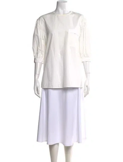 Pre-owned Mansur Gavriel Crew Neck Three-quarter Sleeve Top In White