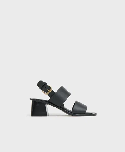 Mansur Gavriel Double Strap Heeled Sandal In Black