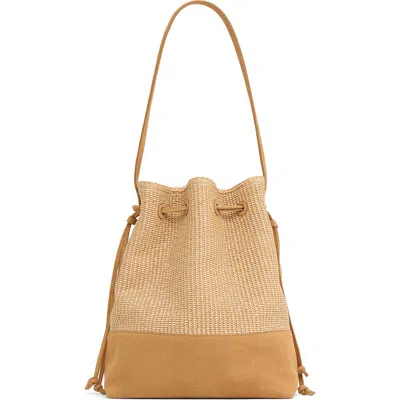 MANSUR GAVRIEL MANSUR GAVRIEL DRAWSTRING WOVEN RAFFIA & SUEDE BUCKET BAG