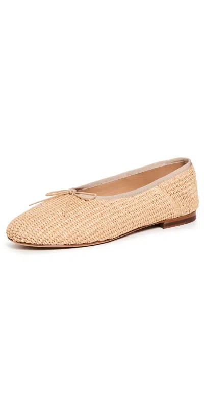Mansur Gavriel Bow-detailed Raffia Ballet Flats In Natural