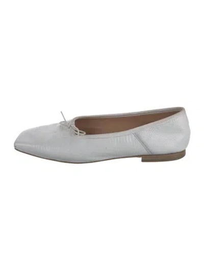 Pre-owned Mansur Gavriel Embossed Leather Animal Print Ballet Flats In White