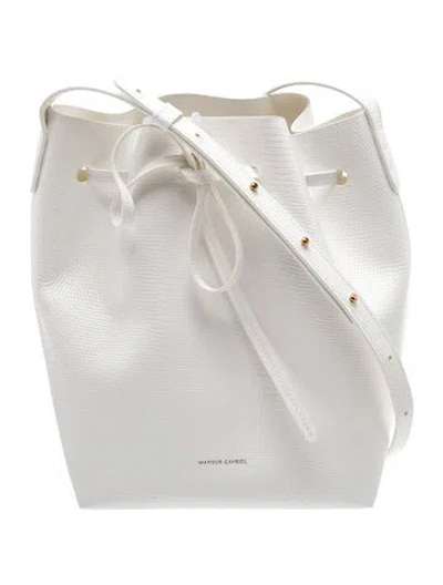 Pre-owned Mansur Gavriel Embossed Leather Bucket Bag In White