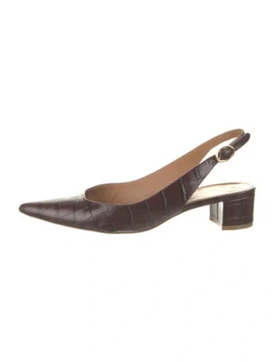 Pre-owned Mansur Gavriel Embossed Leather Slingback Pumps In Brown