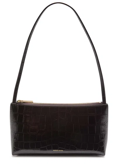 Mansur Gavriel Gaia Crocodile-effect Glossed Leather Shoulder Bag In Chocolate