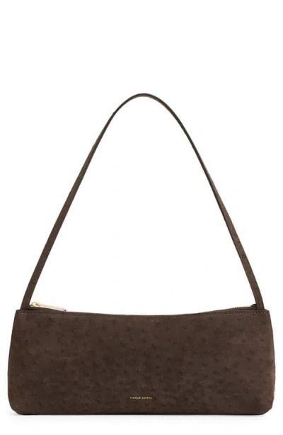 Mansur Gavriel Gaia Ostrich Embossed Suede Baguette Bag In Black