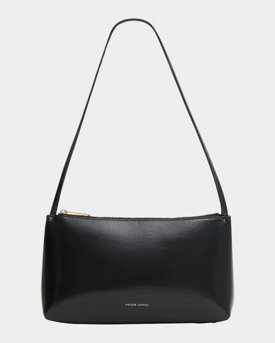 Mansur Gavriel Gaia Zip Leather Shoulder Bag In Black/flamma