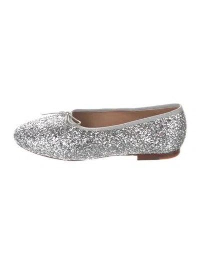 Pre-owned Mansur Gavriel Glitter Bow Accents Ballet Flats In Silver