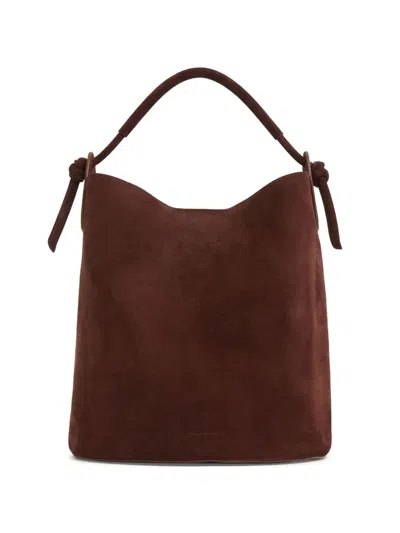 Mansur Gavriel Knotted Suede Bucket Bag In Brown