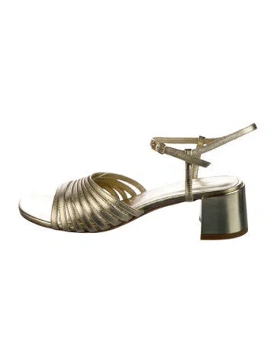 Pre-owned Mansur Gavriel Leather Animal Print Gladiator Sandals In Gold