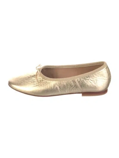 Pre-owned Mansur Gavriel Leather Bow Accents Ballet Flats In Gold/metallic
