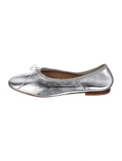 Pre-owned Mansur Gavriel Leather Bow Accents Ballet Flats In Metallic/silver