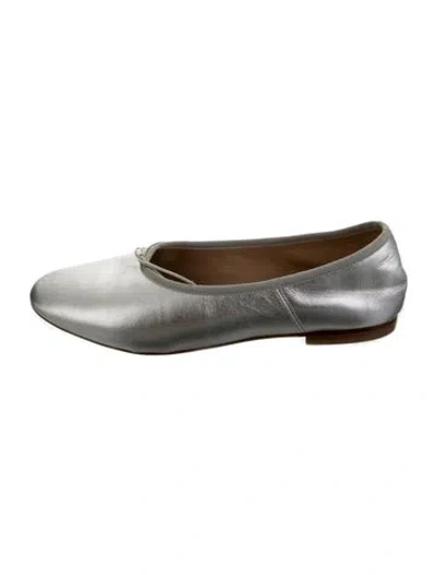 Pre-owned Mansur Gavriel Leather Bow Accents Ballet Flats In Metallic/silver