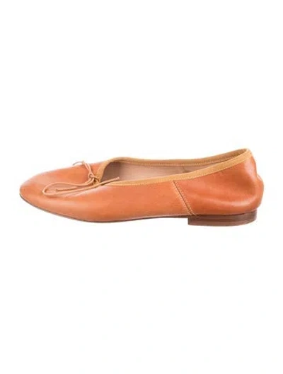 Pre-owned Mansur Gavriel Leather Bow Accents Ballet Flats In Orange