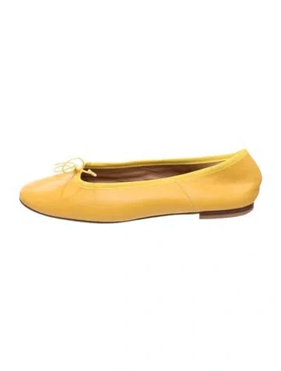 Pre-owned Mansur Gavriel Leather Bow Accents Ballet Flats In Yellow