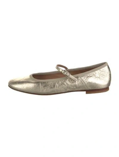 Pre-owned Mansur Gavriel Leather Bow Accents Mary Jane Flats In Gold
