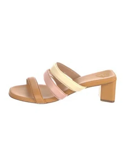 Pre-owned Mansur Gavriel Leather Colorblock Pattern Slides In Brown