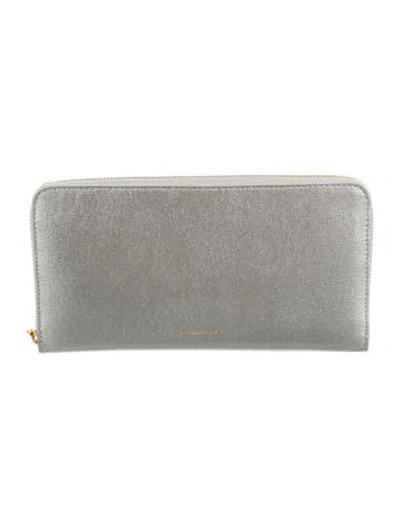 Pre-owned Mansur Gavriel Leather Continental Wallet In Silver