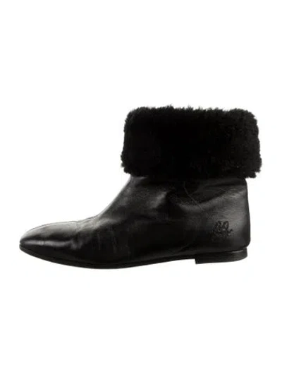 Pre-owned Mansur Gavriel Leather Faux Fur Trim Boots In Black