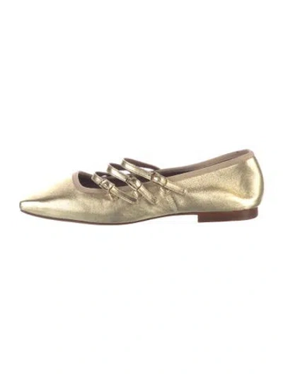 Pre-owned Mansur Gavriel Leather Mary Jane Flats In Gold