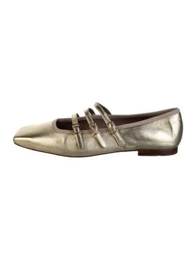 Pre-owned Mansur Gavriel Leather Mary Jane Flats In Gold