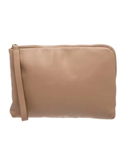 Pre-owned Mansur Gavriel Leather Portfolio In Neutral