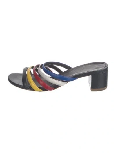 Pre-owned Mansur Gavriel Leather Printed Slides In Blue