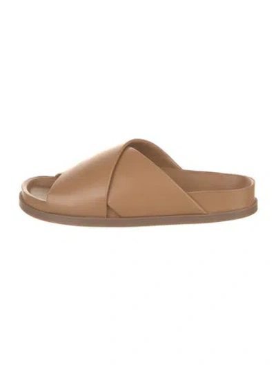 Pre-owned Mansur Gavriel Leather Slides In Brown