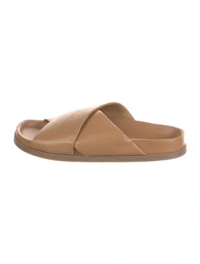 Pre-owned Mansur Gavriel Leather Slides In Brown