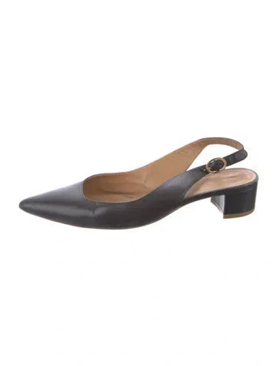 Pre-owned Mansur Gavriel Leather Slingback Flats In Black
