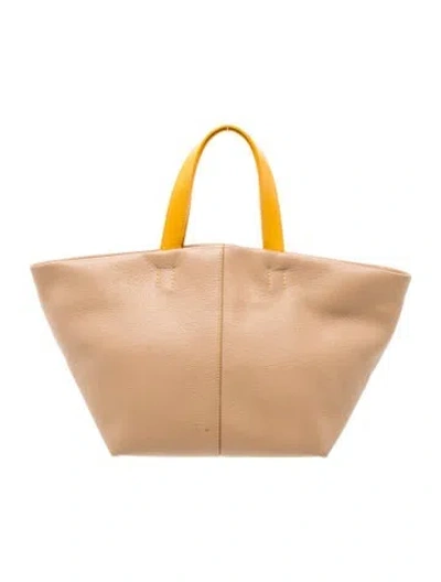 Pre-owned Mansur Gavriel Leather Top Handle Bag In Neutral