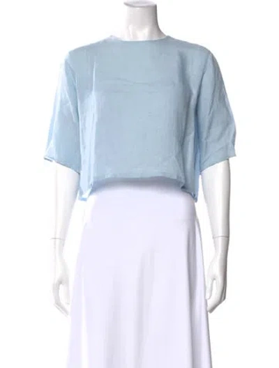 Pre-owned Mansur Gavriel Linen Crew Neck Crop Top In Blue