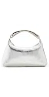 Mansur Gavriel Rhea Metal Handle Leather Bag In Silver
