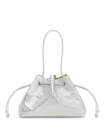 Mansur Gavriel Metallic Suede Drawstring Pouchette In Silver