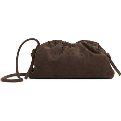 Mansur Gavriel Mini Cloud Ostrich Embossed Suede Clutch In Brown
