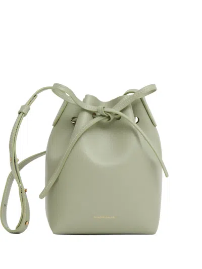 Mansur Gavriel Mini Leather Bucket Bag In Grün
