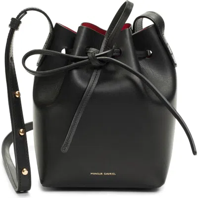 Mansur Gavriel Mini Mini Leather Bucket Bag In Black/flamma
