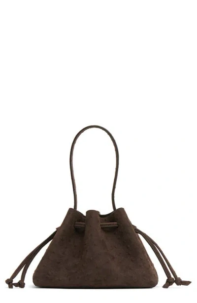 Mansur Gavriel Ostrich Embossed Drawstring Pouchette In Brown