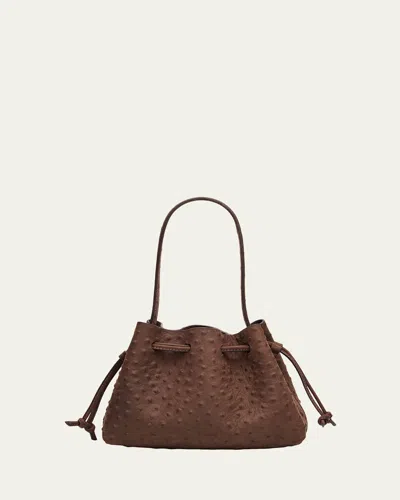 Mansur Gavriel Ostrich-embossed Leather Drawstring Top-handle Pouch In Ebony