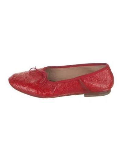 Pre-owned Mansur Gavriel Patent Leather Bow Accents Ballet Flats In Red