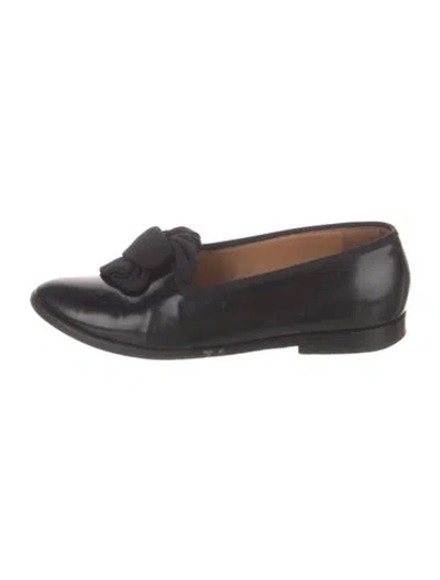 Pre-owned Mansur Gavriel Patent Leather Bow Accents Loafers In Black