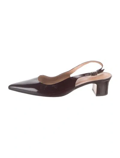 Pre-owned Mansur Gavriel Patent Leather Slingback Pumps In Brown