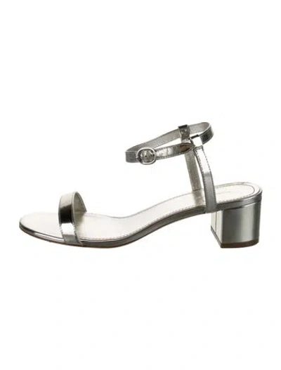 Pre-owned Mansur Gavriel Patent Leather Slingback Sandals In Silver