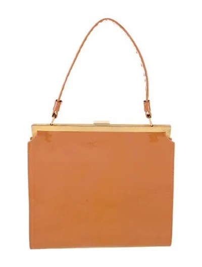 Pre-owned Mansur Gavriel Patent Leather Top Handle Bag In Brown