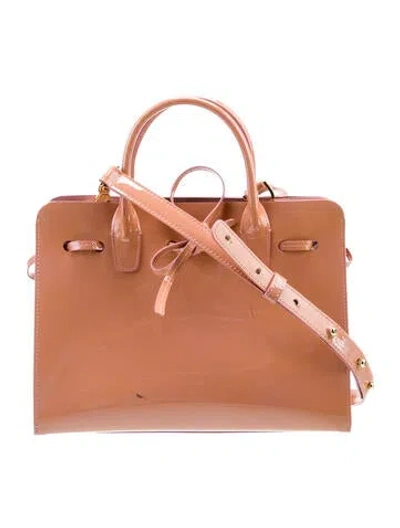Pre-owned Mansur Gavriel Patent Leather Top Handle Bag In Brown