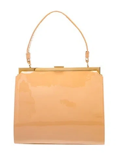 Pre-owned Mansur Gavriel Patent Leather Top Handle Bag In Neutral
