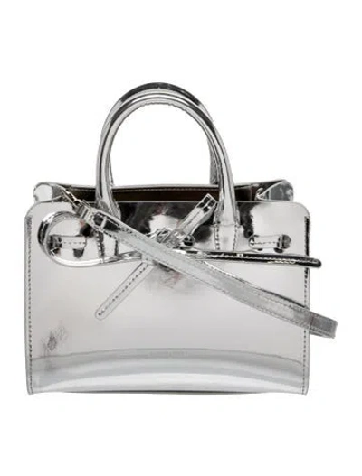 Pre-owned Mansur Gavriel Patent Leather Top Handle Bag In Silver