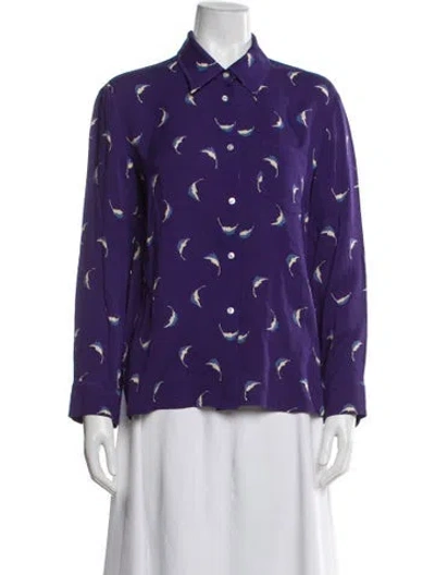 Pre-owned Mansur Gavriel Patterned Long Sleeve Blouse In Purple