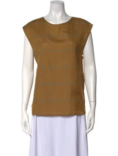 Pre-owned Mansur Gavriel Plaid Print Crew Neck Top W/ Tags In Brown